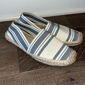 TORY BURCH AWNING ESPADRILLES IVORY/BLUE SIZE 8